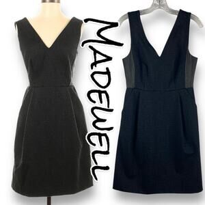 Madewell Ponte V-Neck Dress Leather Charcoal Gray Women’s Size 2